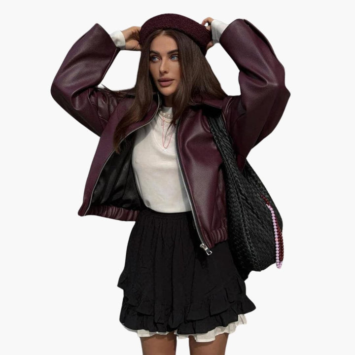 Women’s Bomber Jacket with Zip-Up Front and Collar