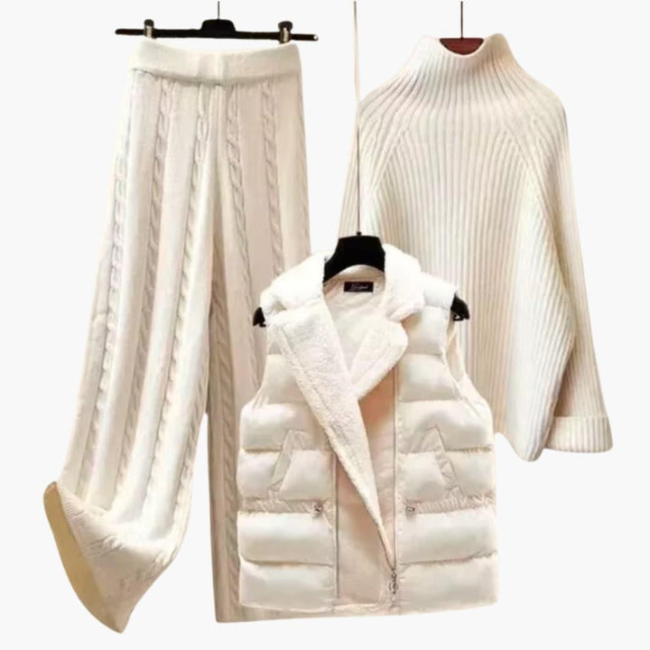 Women’s Three-Piece Knitted Loungewear Set with Relaxed Fit