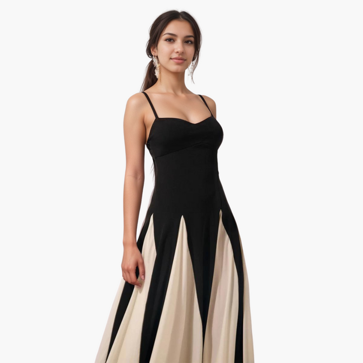 Women’s Maxi Dress with Sweetheart Neck and Colourblock