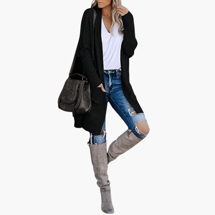Women’s Longline Cardigan with Long Sleeves and Relaxed Fit