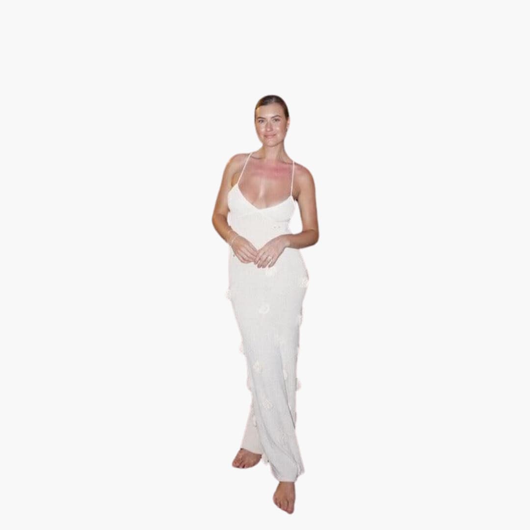 Women’s Strappy Maxi Dress with Low Neckline and Long Skirt