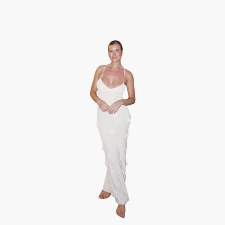 Women’s Strappy Maxi Dress with Low Neckline and Long Skirt