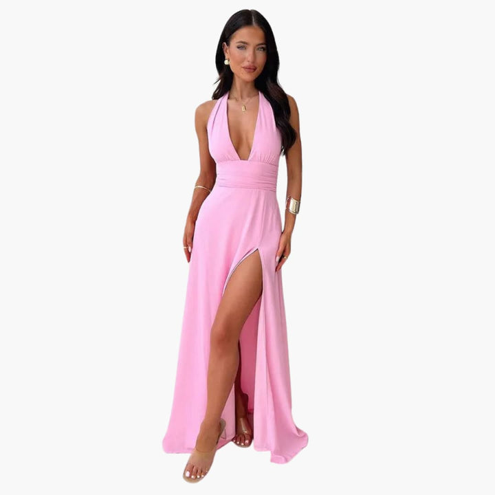 Women’s Maxi Dress with Halter Neck and Front Split