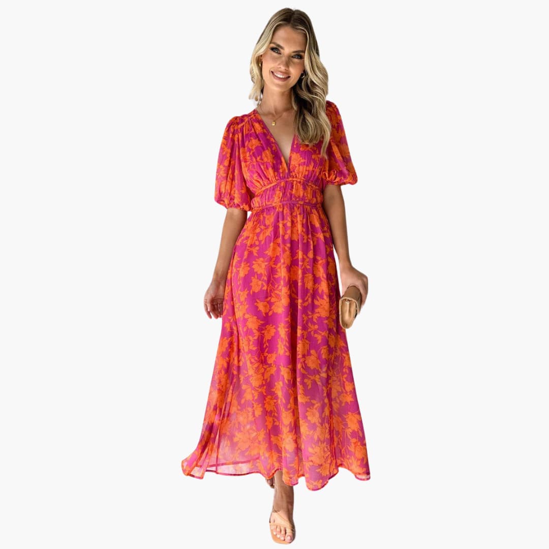 Women’s Maxi Dress with V-Neck and A-Line Skirt