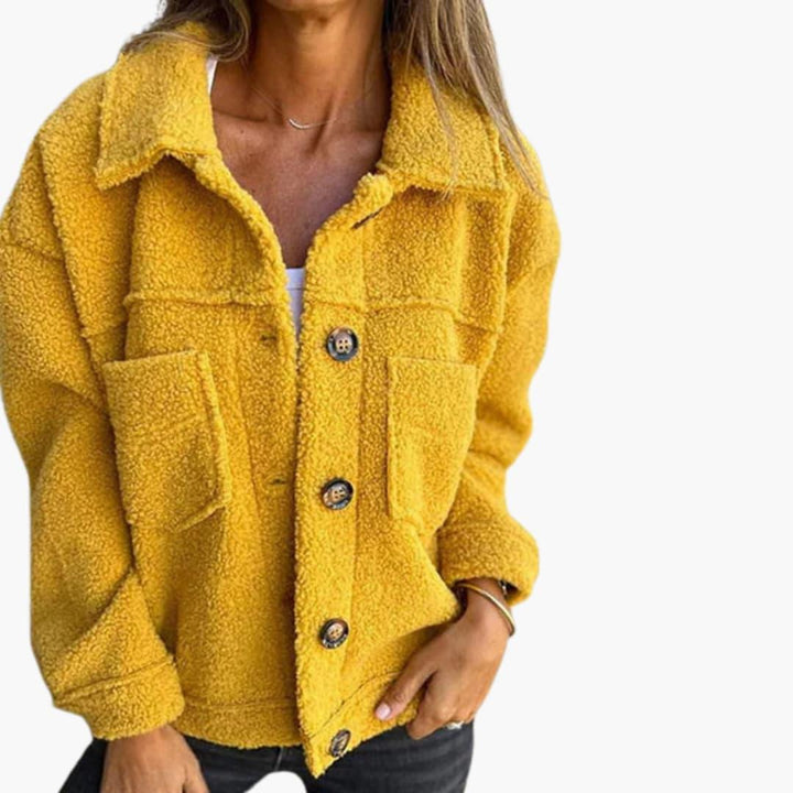 Women’s Cropped Jacket with Button Closure and Long Sleeves
