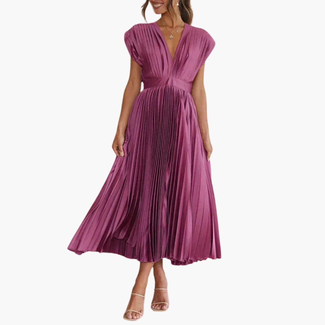 Women’s Midi Dress with Puff Sleeves and Floral Print