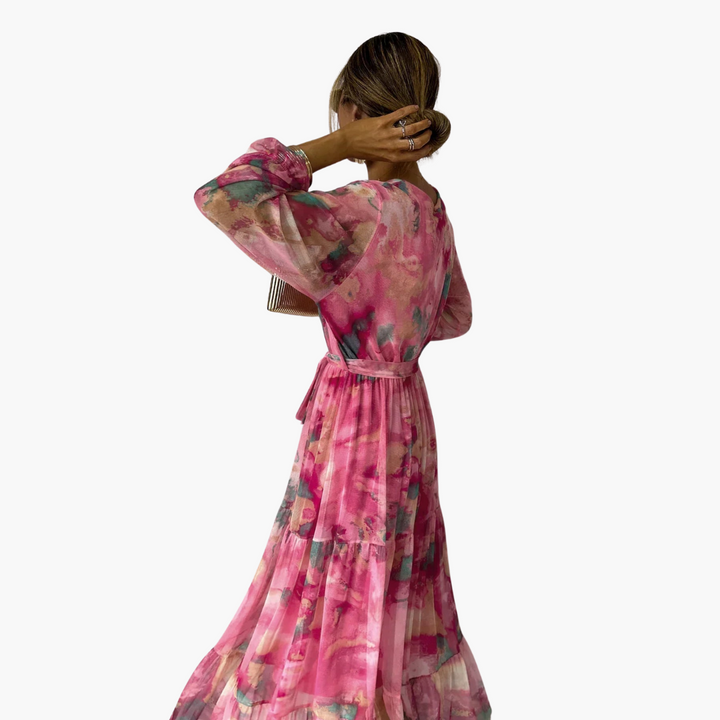 Women’s Maxi Dress with V Neck and Tiered Skirt