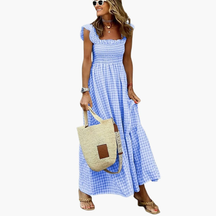 Women’s Maxi Dress with Square Neckline and Tiered Skirt