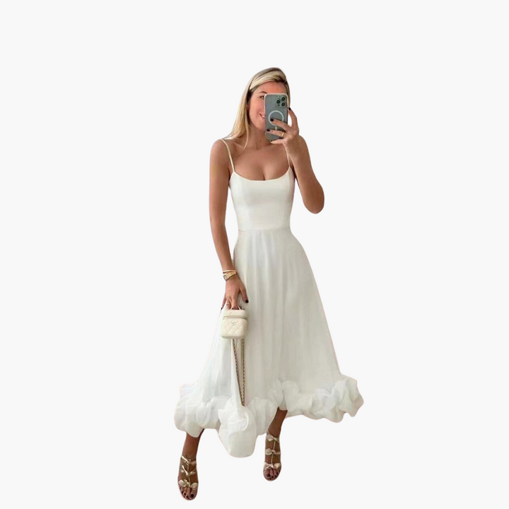 Women’s Flowing Dress with Ruffle Hem and Elegant Silhouette