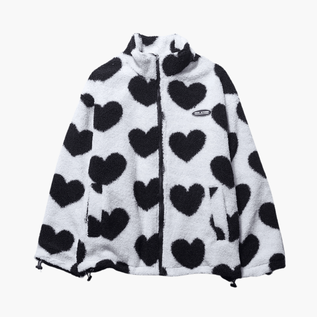 Women’s Reversible Sherpa Jacket with Heart Print