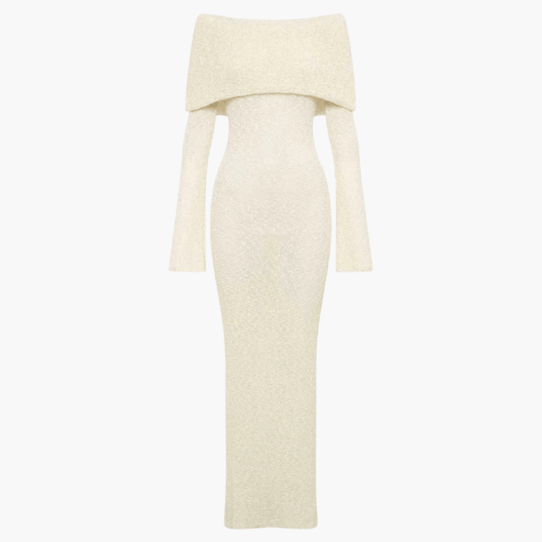 Women’s Off-Shoulder Maxi Dress with Decorative Finish