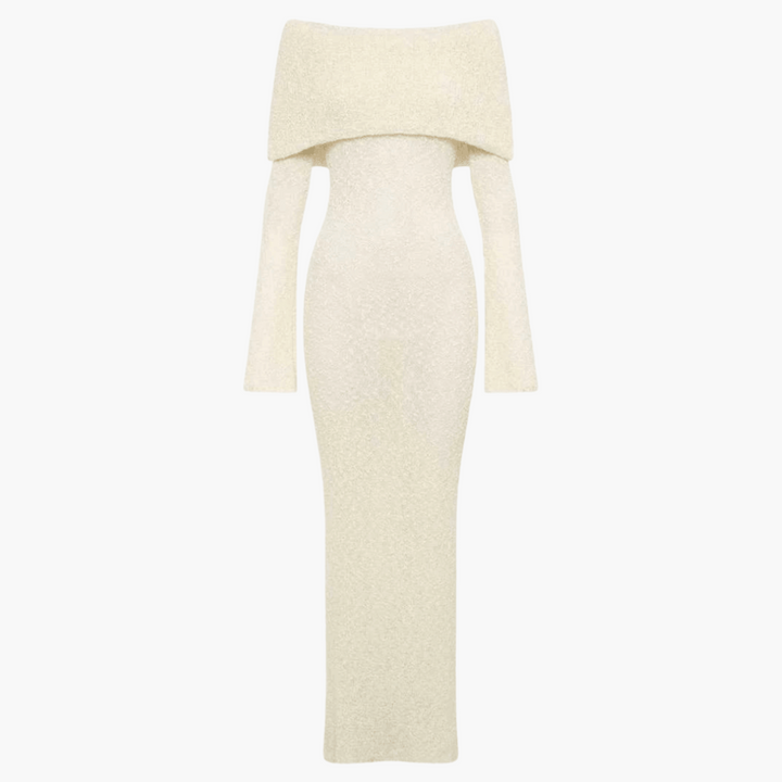 Women’s Off-Shoulder Maxi Dress with Decorative Finish