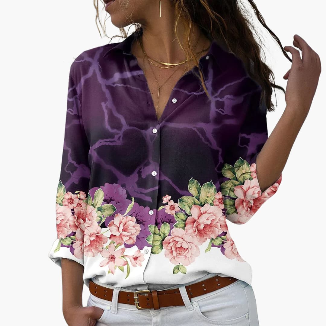 Women’s Blouse with Button Fastening and Printed Design