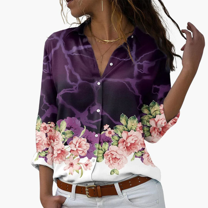 Women’s Blouse with Button Fastening and Printed Design