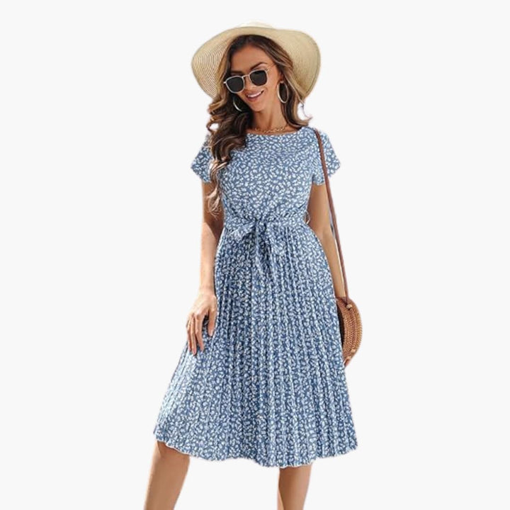 Women’s Summer Dress with Belted Waist and Floral Print