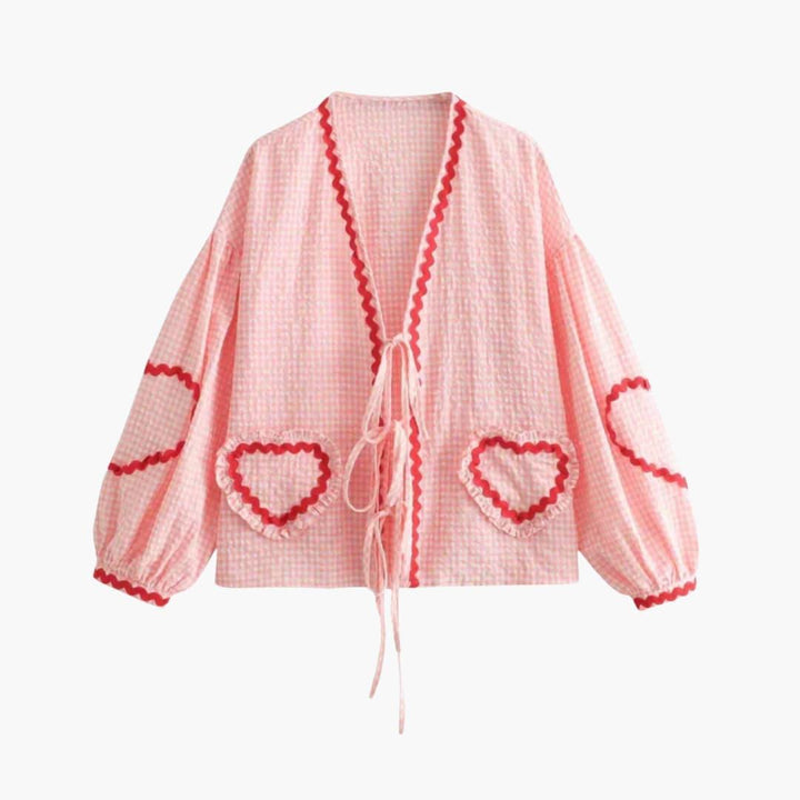 Women’s Blouse with Gingham Pattern and Tie-Front Detail