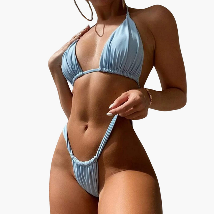 Women’s Micro Bikini Set with Triangle Top and Ruched Design