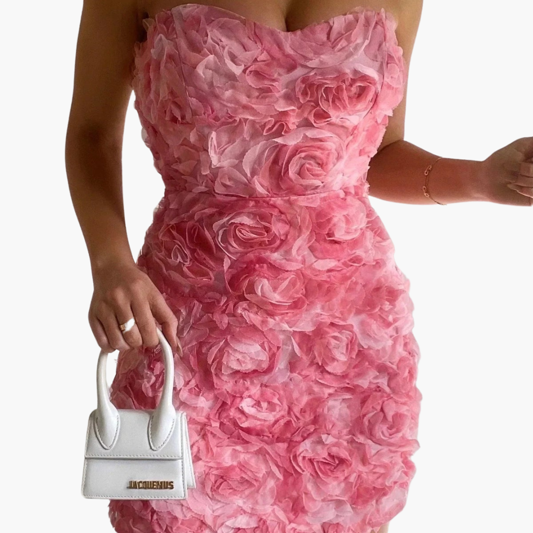Women’s Strapless Dress with 3D Floral Appliqué