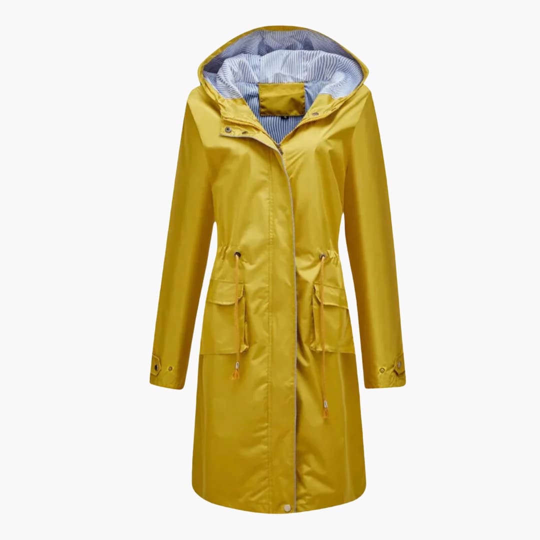 Women’s Hooded Trench Coat with Zip Closure and Drawstring Waist