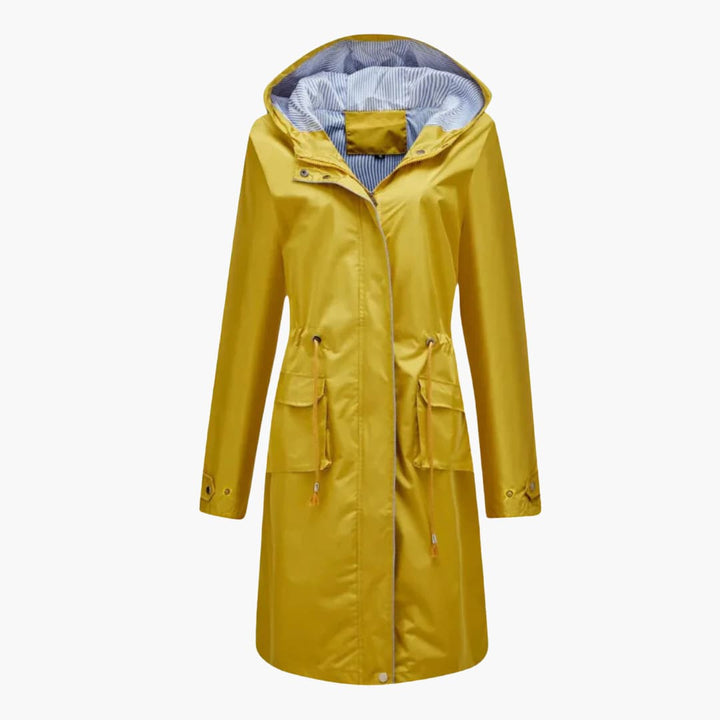 Women’s Hooded Trench Coat with Zip Closure and Drawstring Waist