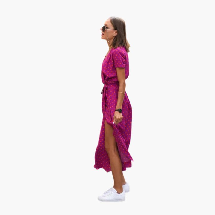 Women’s Midi Dress with Wrap Front and Tie Belt