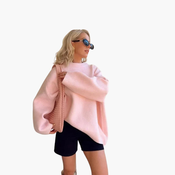 Women’s Knit Sweater with Crewneck and Ribbed Cuffs