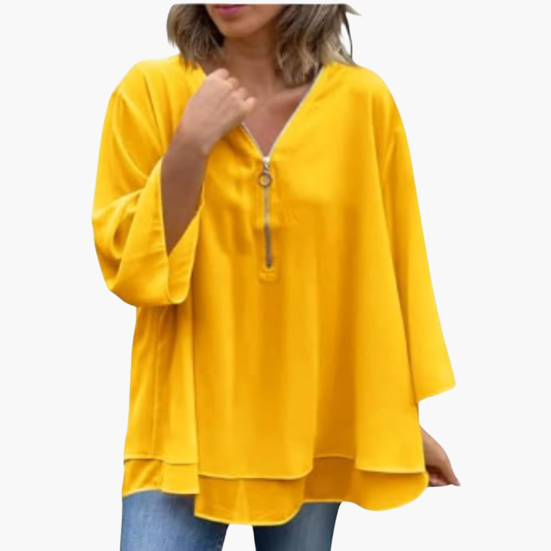 Half-Zip V-Neck Top for Women - Long Sleeve &amp; Casual Chic