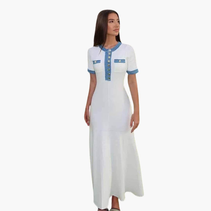 Women’s Knit Maxi Dress with Button-Down Front and Long Sleeves
