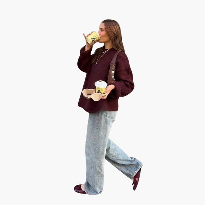 Burgundy Knit Sweater for Women - Cozy &amp; Stylish Comfort -  Made By Riley