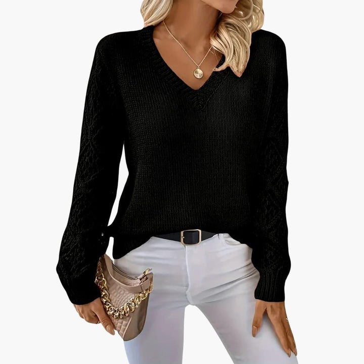 Jade | Stylish V-Neck Sweater With Handmade Details -  Made By Riley