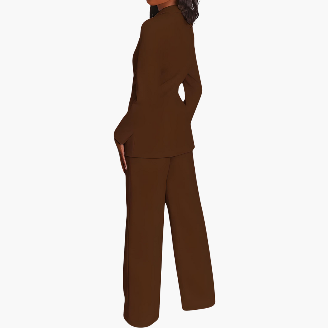 Women’s Suit Set with Single-Button Blazer and Straight-Leg Pants