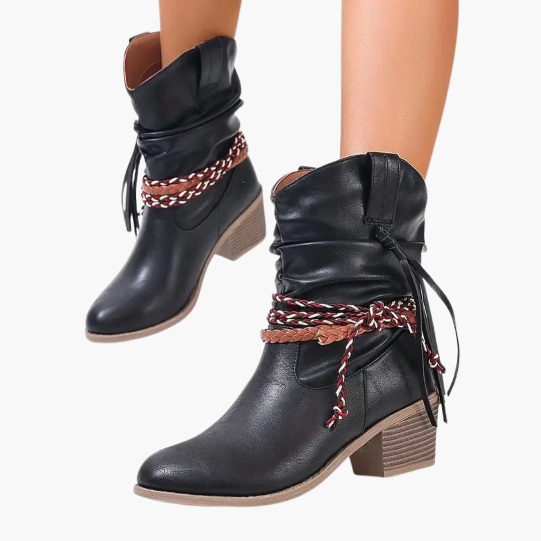 Women’s Block Heel Ankle Boots with Braided Straps