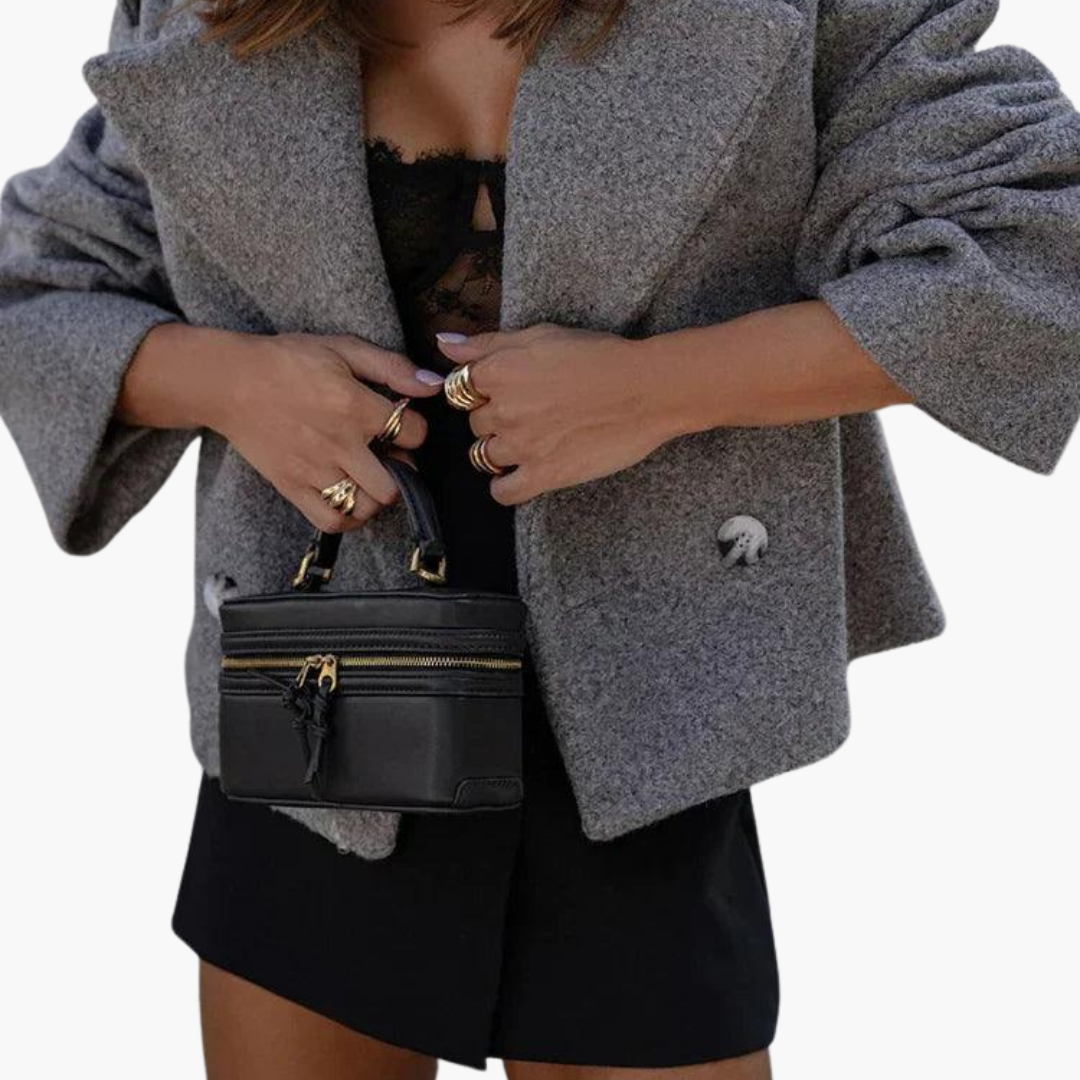 Women’s Cropped Jacket with Straight Hem and Long Sleeves