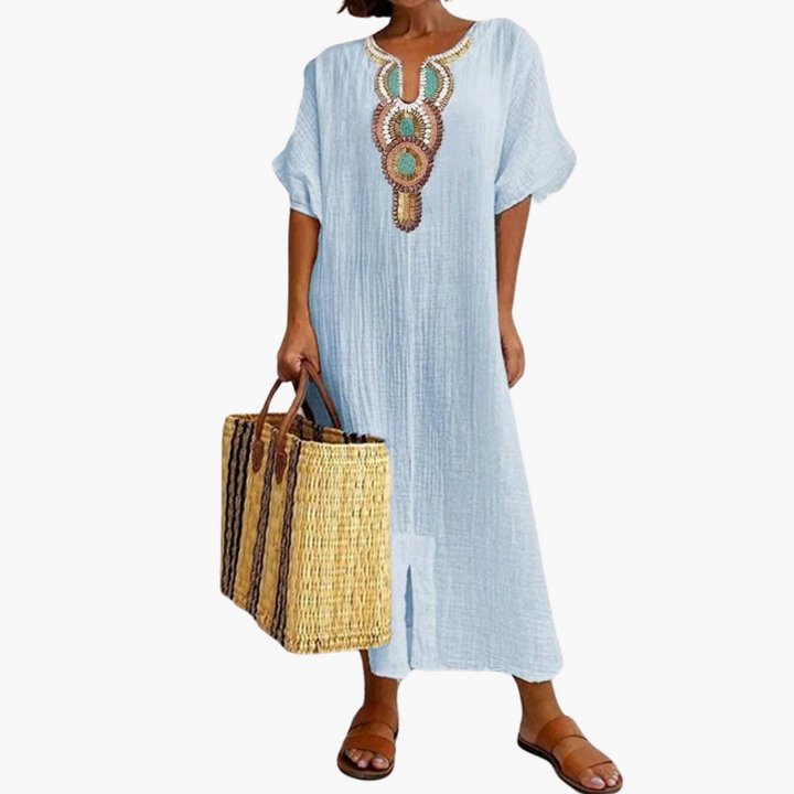 Women’s Kaftan Dress with Slit and Pattern