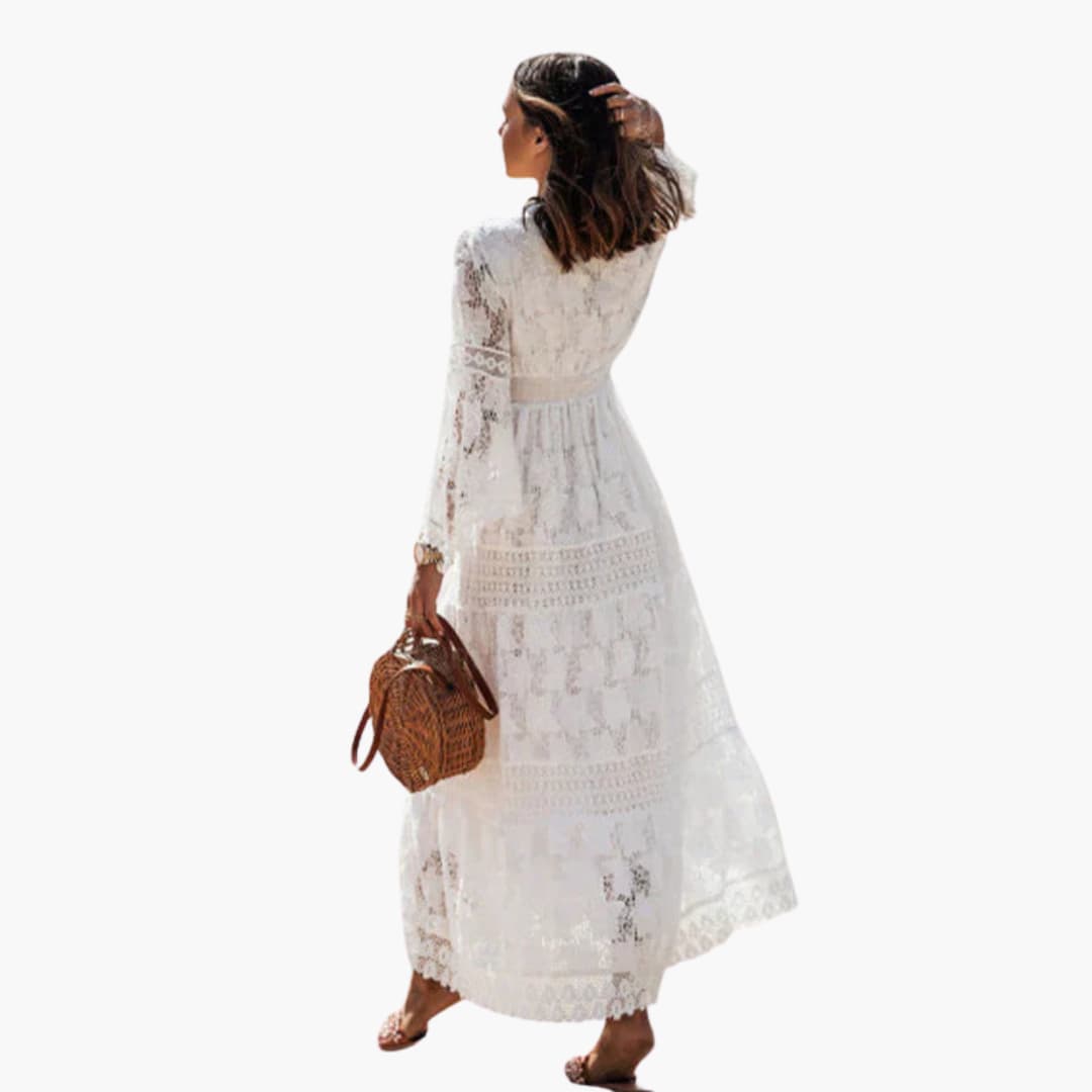 Women’s maxi dress with lace sleeves and V-neckline