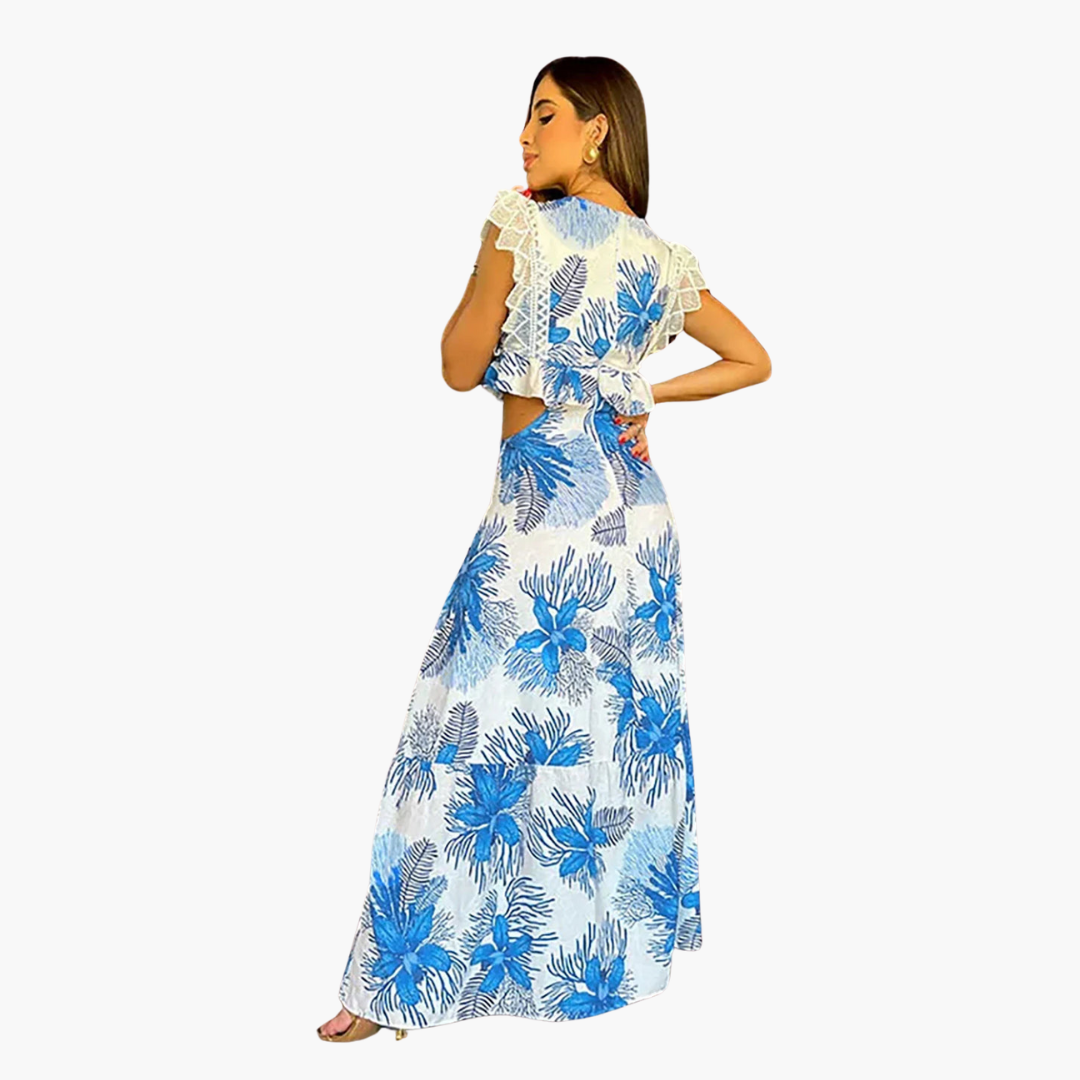Women’s Maxi Dress with Lace Trim and Waist Cut Out