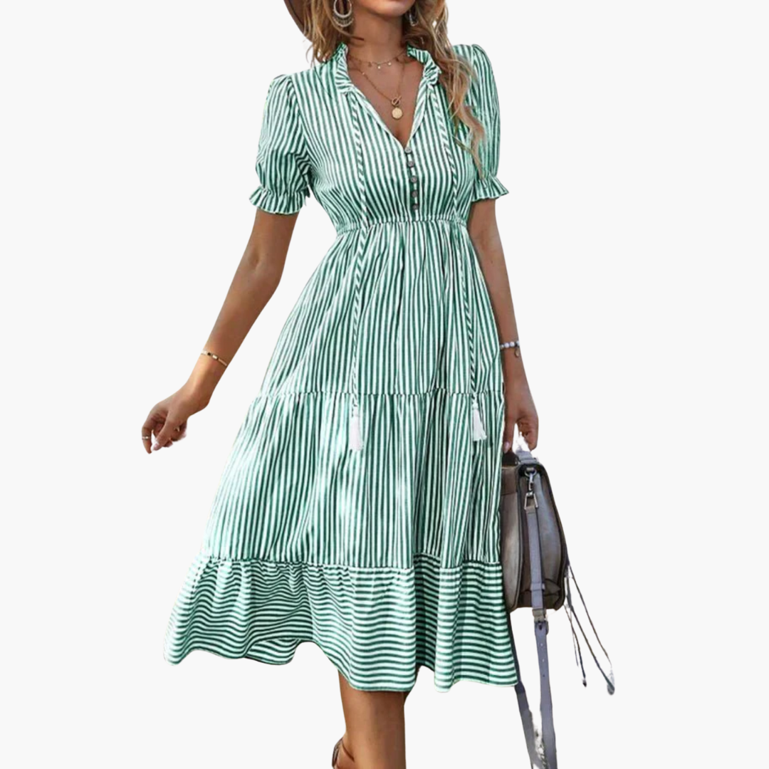 Women’s Dress with V-Neck and Puff Sleeves