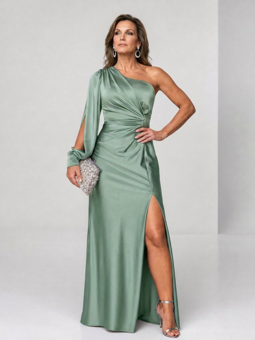Roniol | One Shoulder Draped Slit Maxi Dress