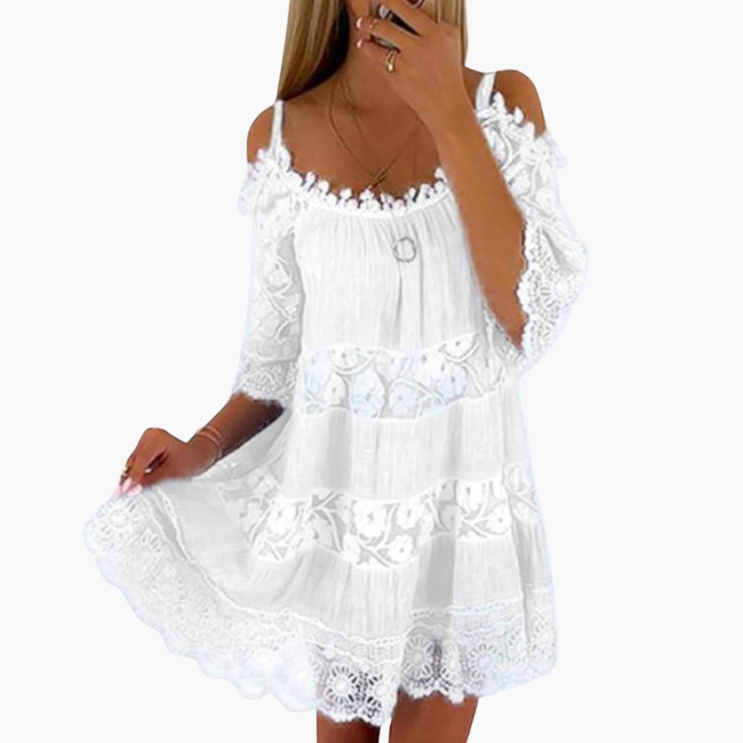 Women’s Cold Shoulder Dress with Lace Detailing and Short Sleeves