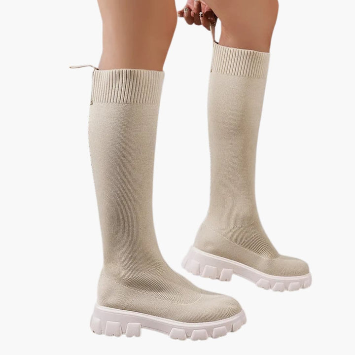 Women’s Knee-High Boots with Stretch Knit Upper and Chunky Non-Slip Sole