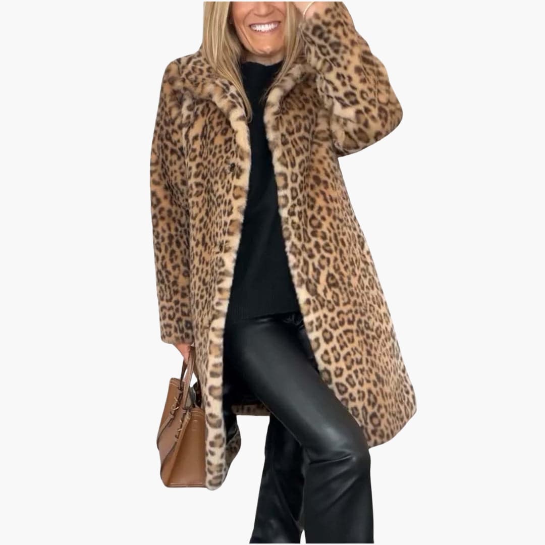 Women’s Long Winter Coat with Leopard Print