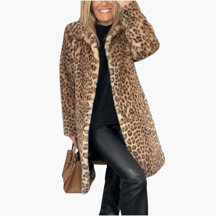 Women’s Long Winter Coat with Leopard Print