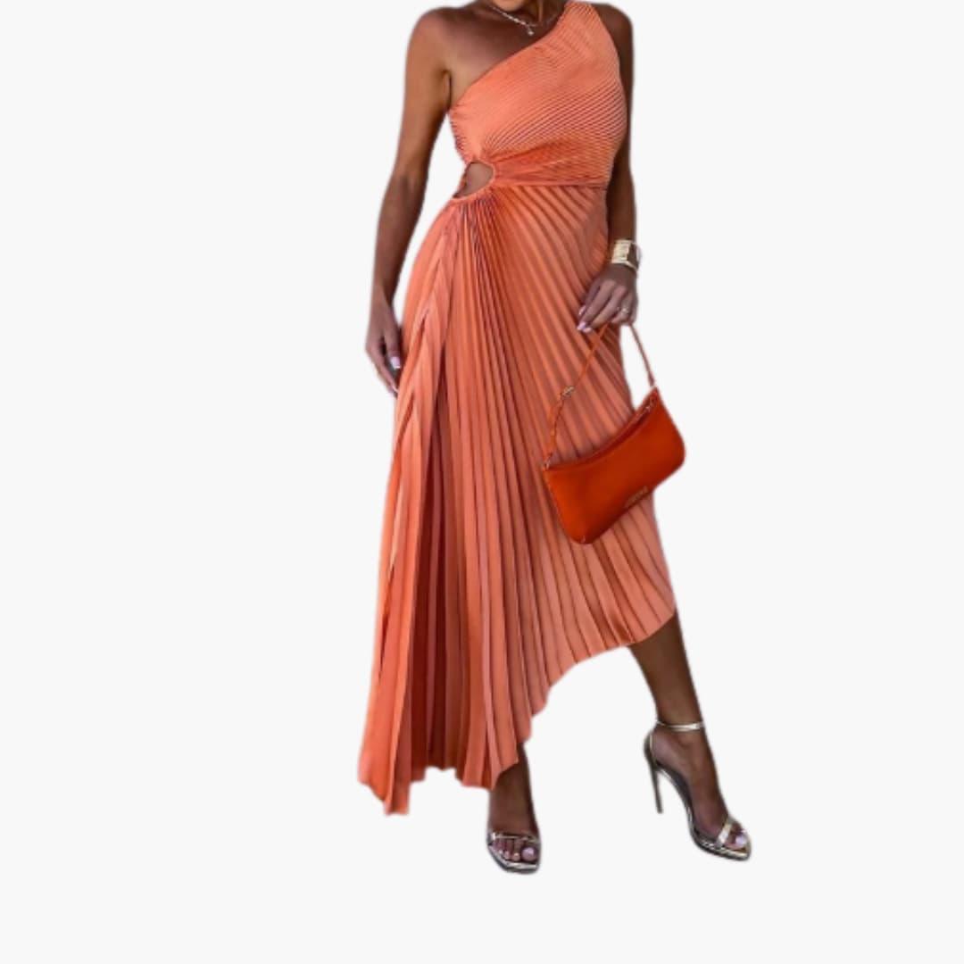Women’s Asymmetrical Cocktail Dress with One-Shoulder Cut and Pleated Design