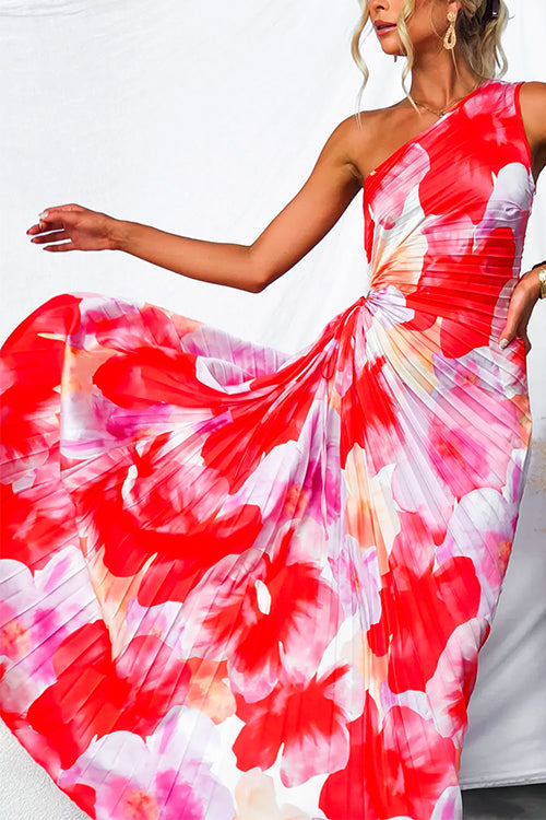 Women’s Summer Dress with One-Shoulder and Pleated Design