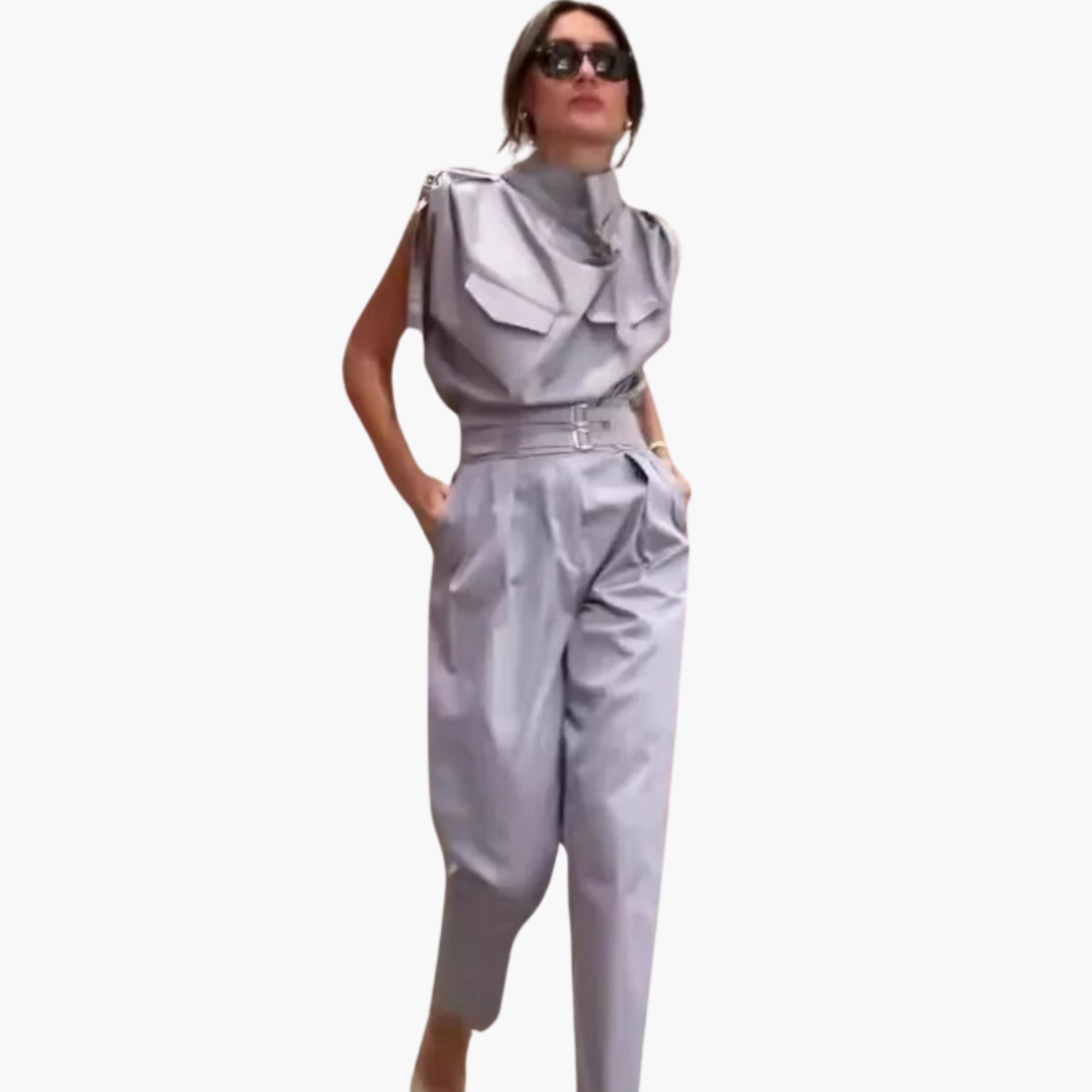 Women’s Jumpsuit with Waist Belt and Straight-Leg Fit