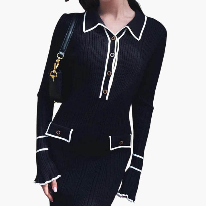 Women’s Ribbed Midi Dress with Button Placket