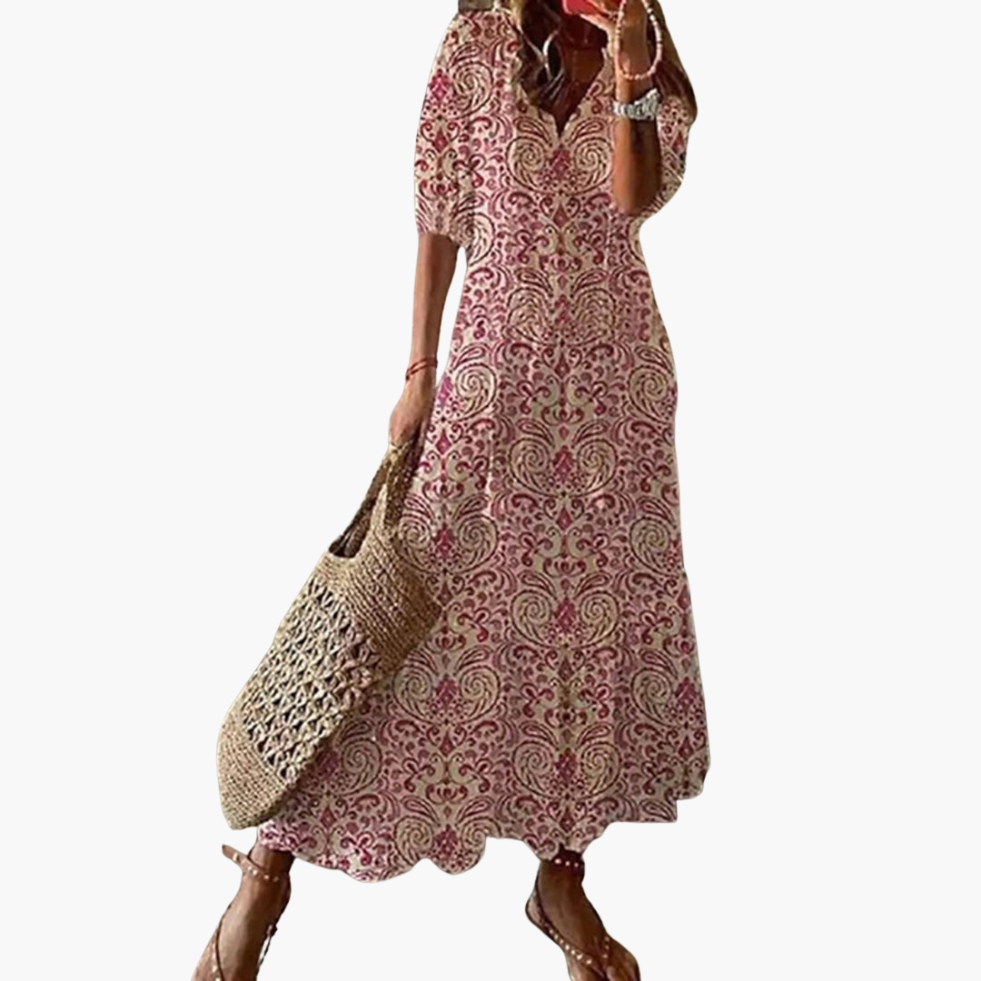 Women’s Maxi Dress with Tassel Tie and Short Sleeves