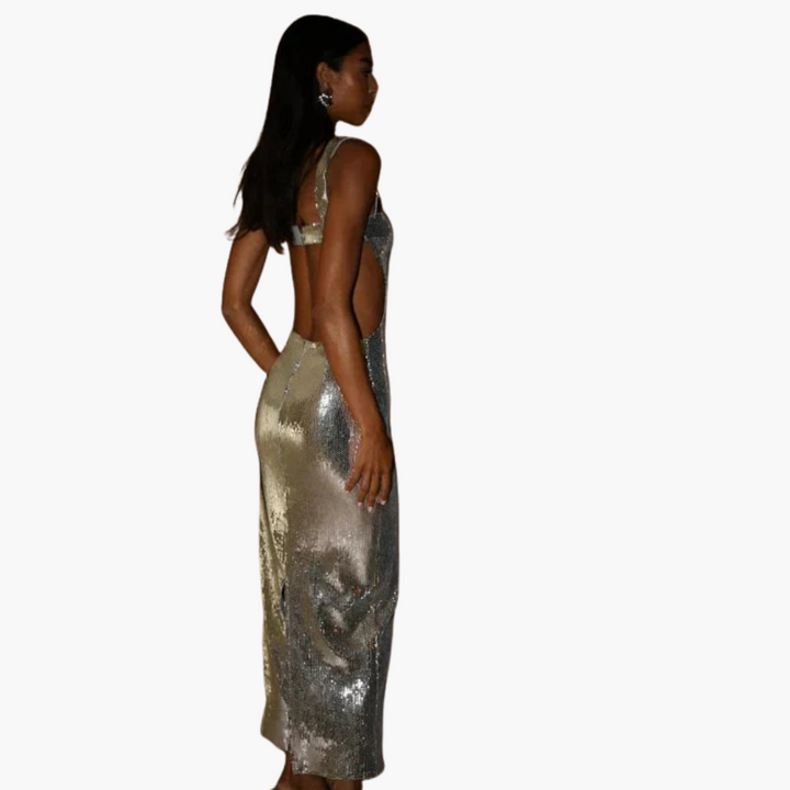 Women’s Evening Gown with Square Neck and Sequin Detailing