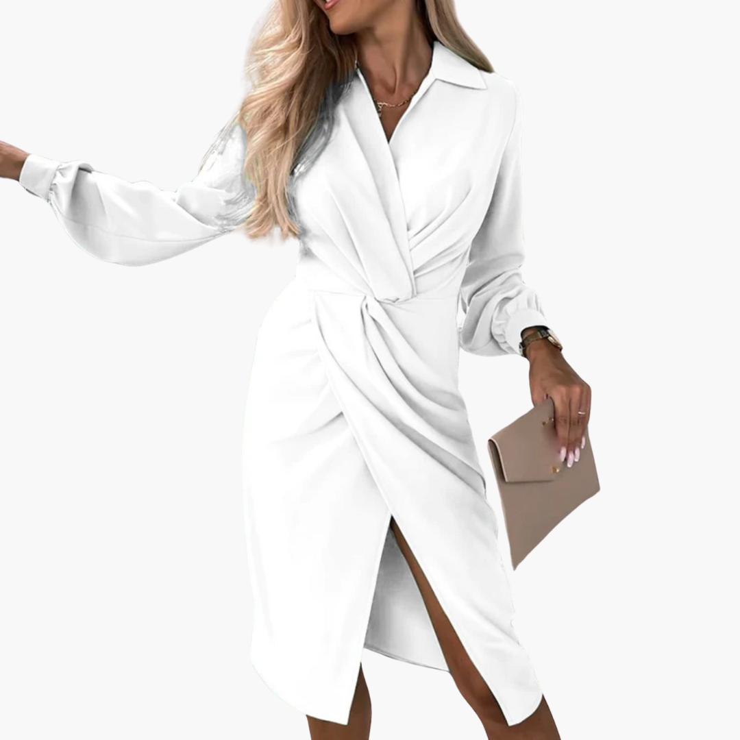 Women’s Wrap Dress with V-Neck and Long Sleeves
