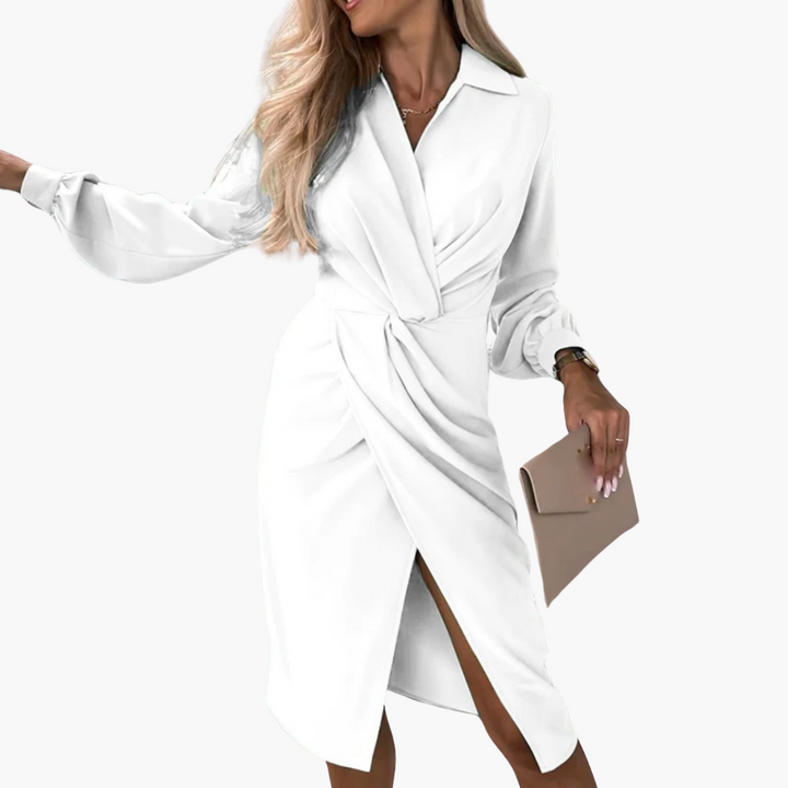 Women’s Wrap Dress with V-Neck and Long Sleeves
